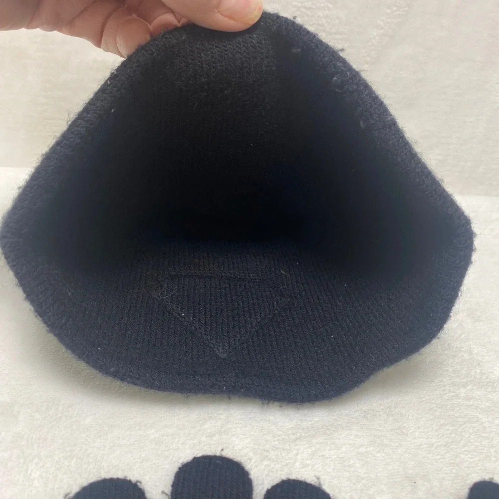 VTG Childs Superman Knit Beanie Hat Gloves‎ Set Black Red S Shield Logo Winter